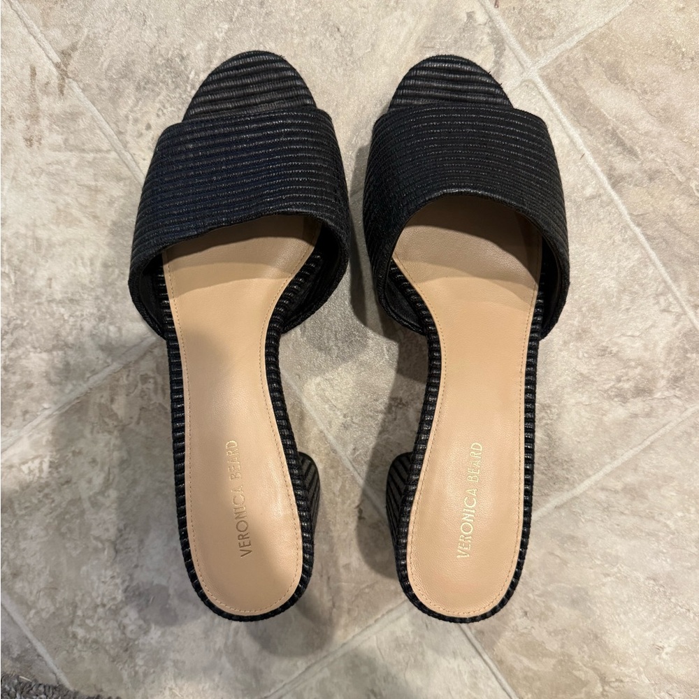 Veronica Beard Black Textured Slide Mules 9M